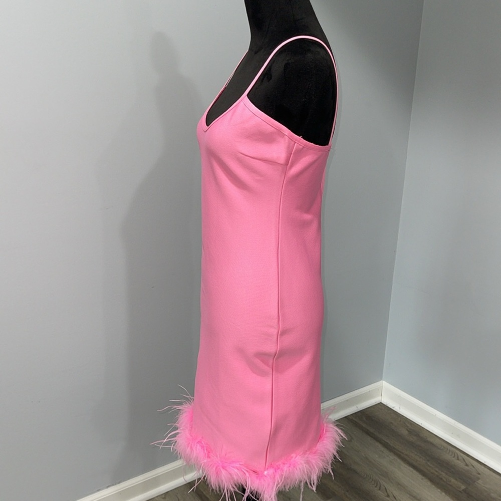 Fashion Nova Yvana Bandage Mini dress size large pink feathers trim NEW - Picture 4 of 16